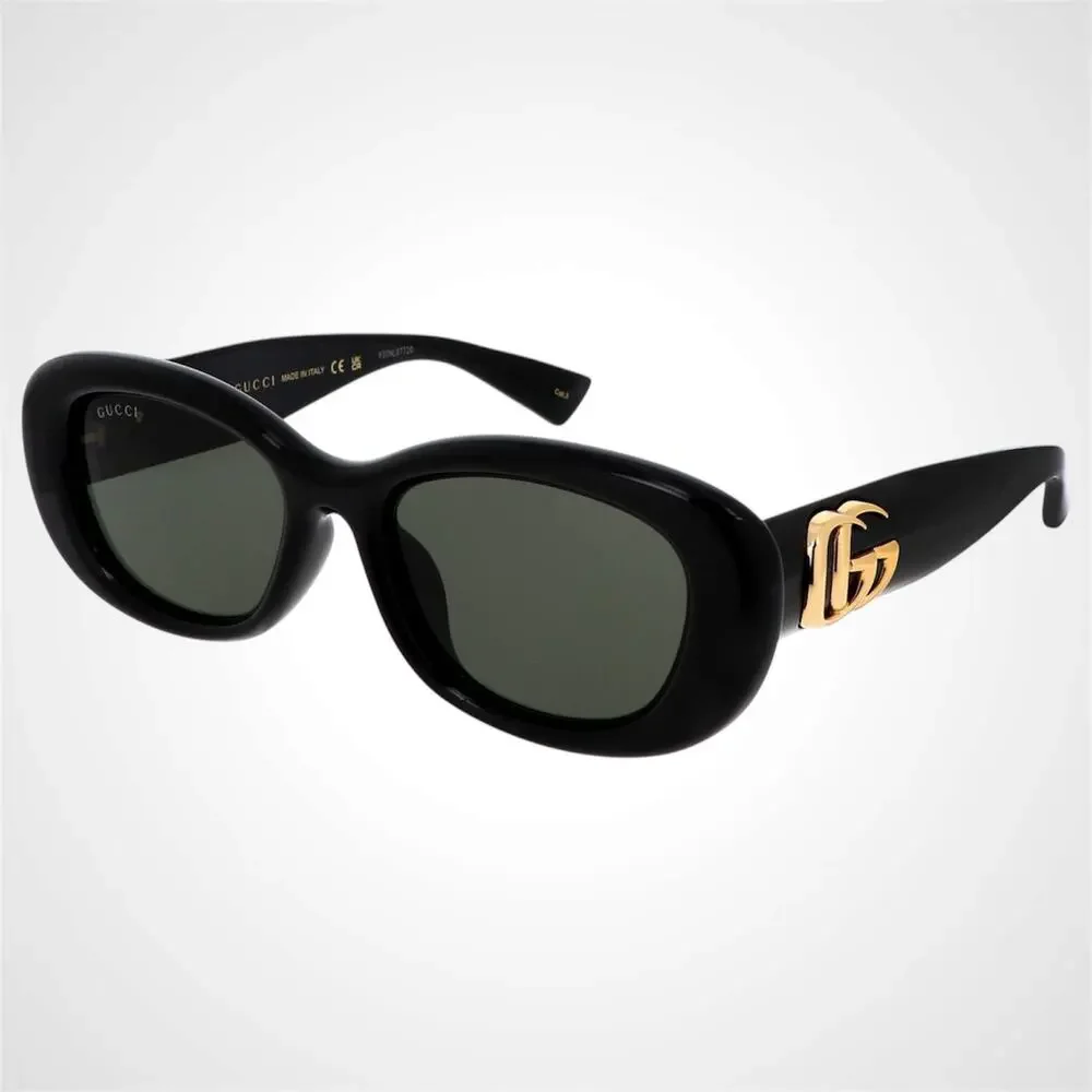 New GUCCI Sunglasses Black Oval Round Gold Metal GG 53mm Authentic Gucci